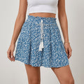 Ditsy Floral Print Mini Skirt with Tassel Drawstring