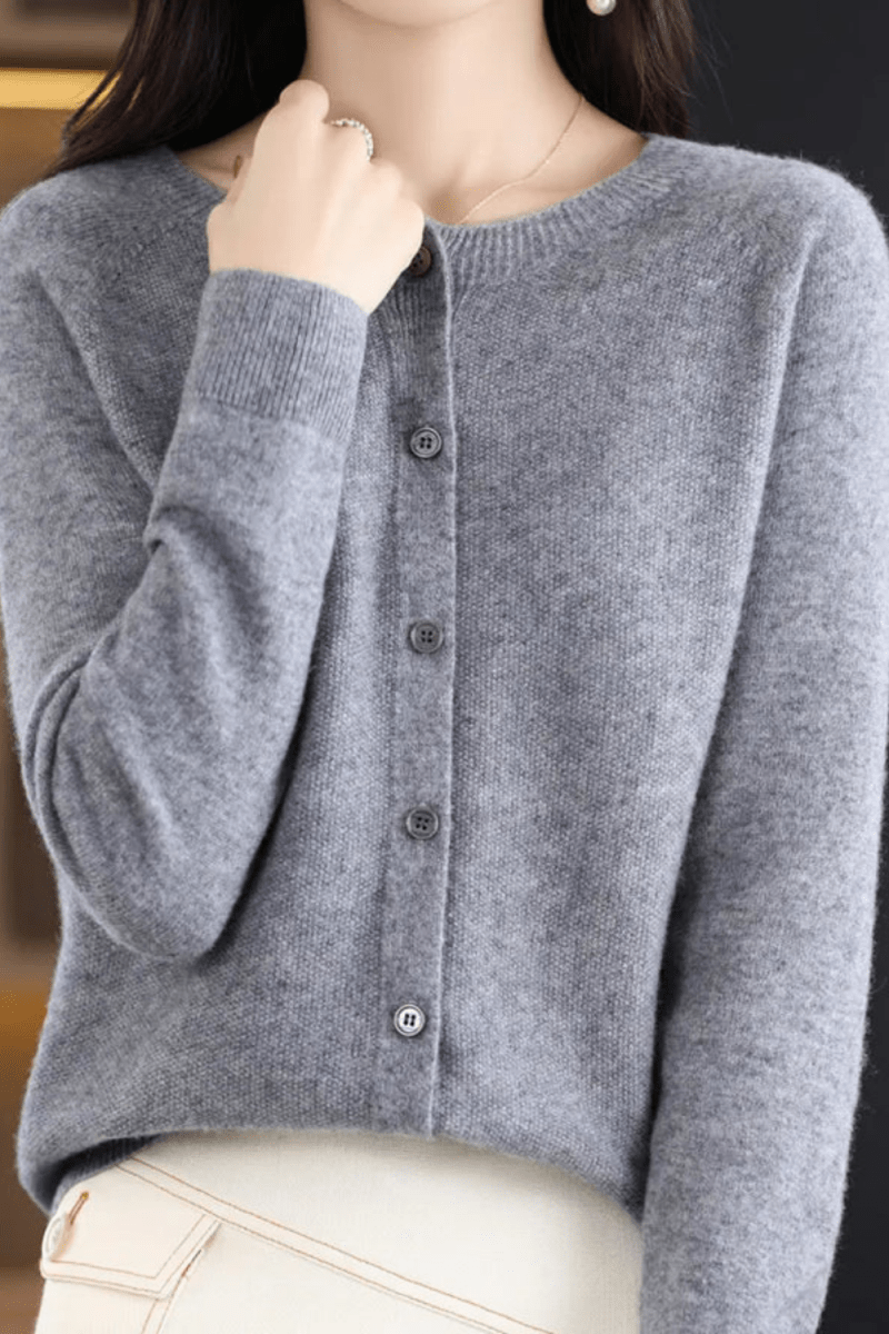 Women's Round Neck Button-Up Knit Cardigan