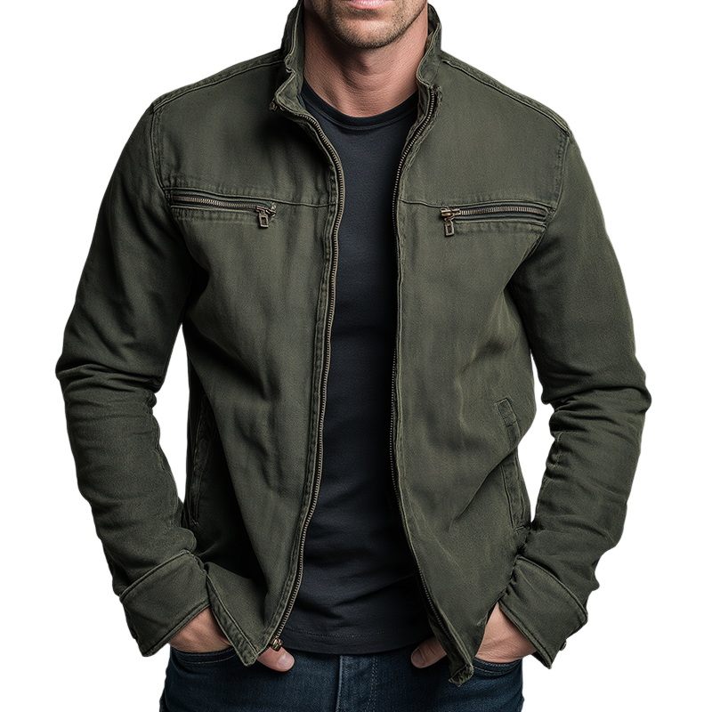 Men's Cotton Twill Stand Collar Zip Jacket