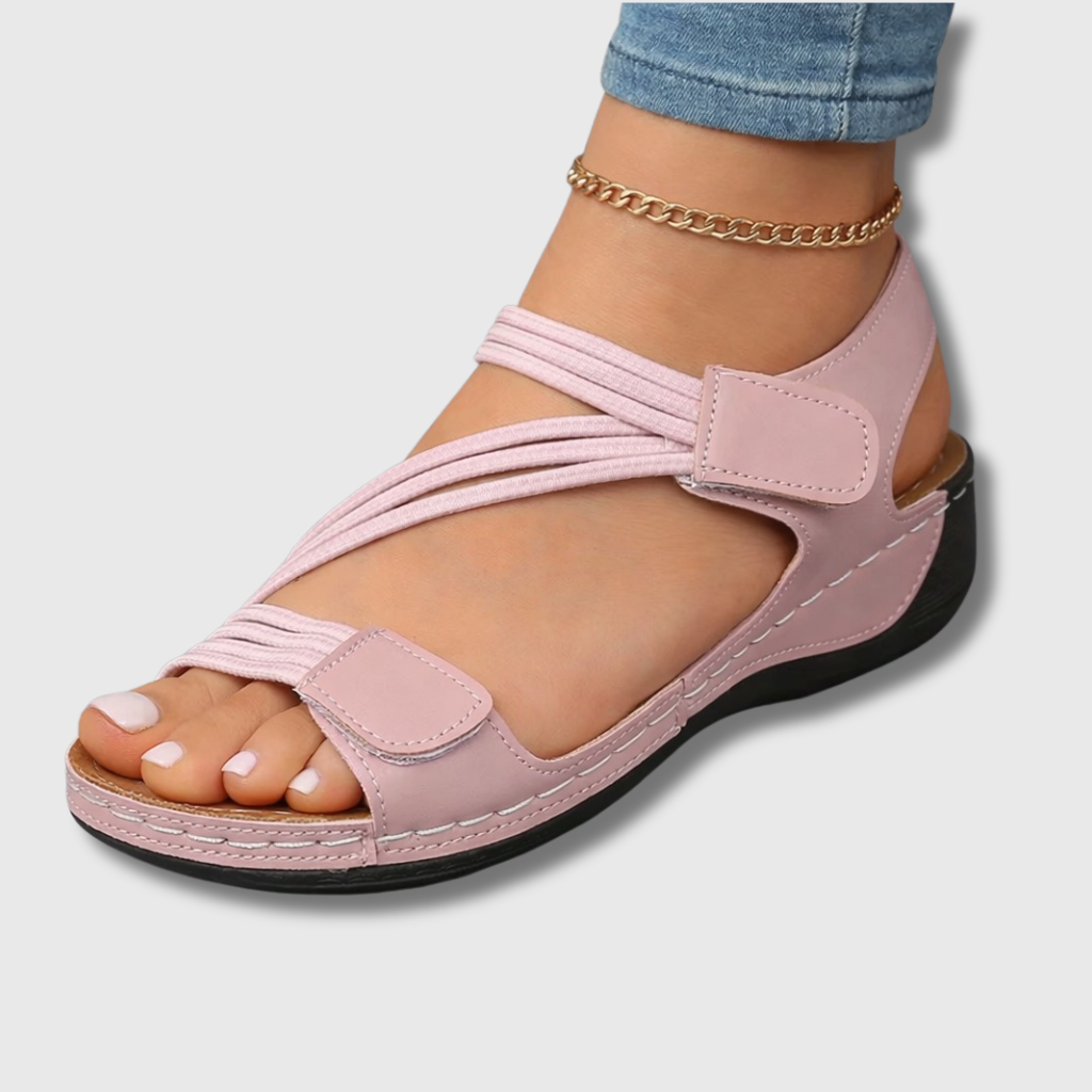 Strappy Comfort Wedge Sandals with Velcro Closure