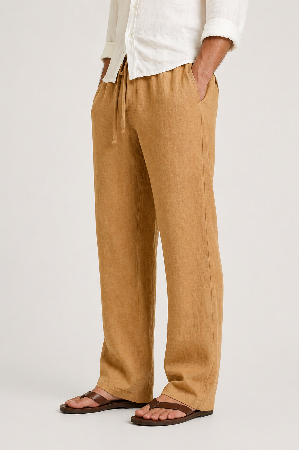 Pantalon en lin coupe décontractée avec taille à cordon de serrage