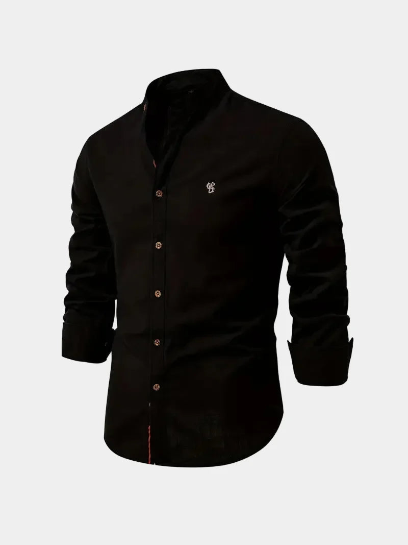 Men's Cotton Band Collar Long Sleeve Shirt