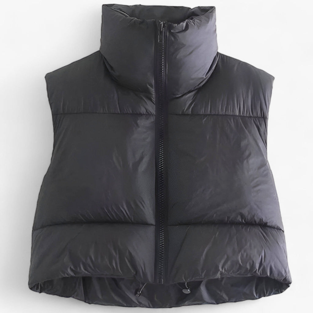 Women's Cropped Puffer Vest with Zip Closure