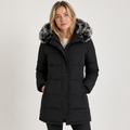 Manteau matelassé long pour femme avec capuche en fausse fourrure