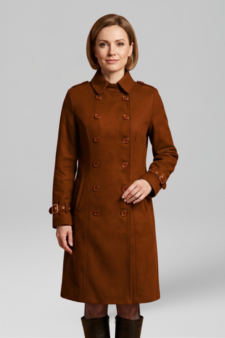 Women's Double-Breasted Trench Coat with Buckle Cuffs