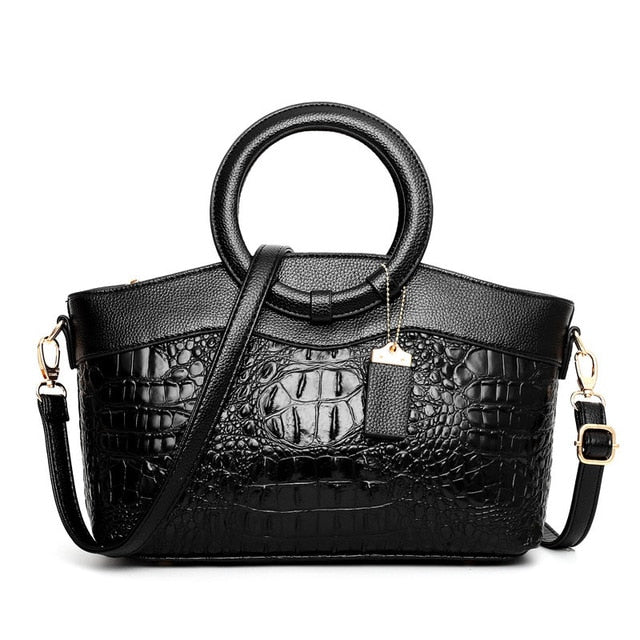 Croc Embossed Round Handle Structured Tote Bag