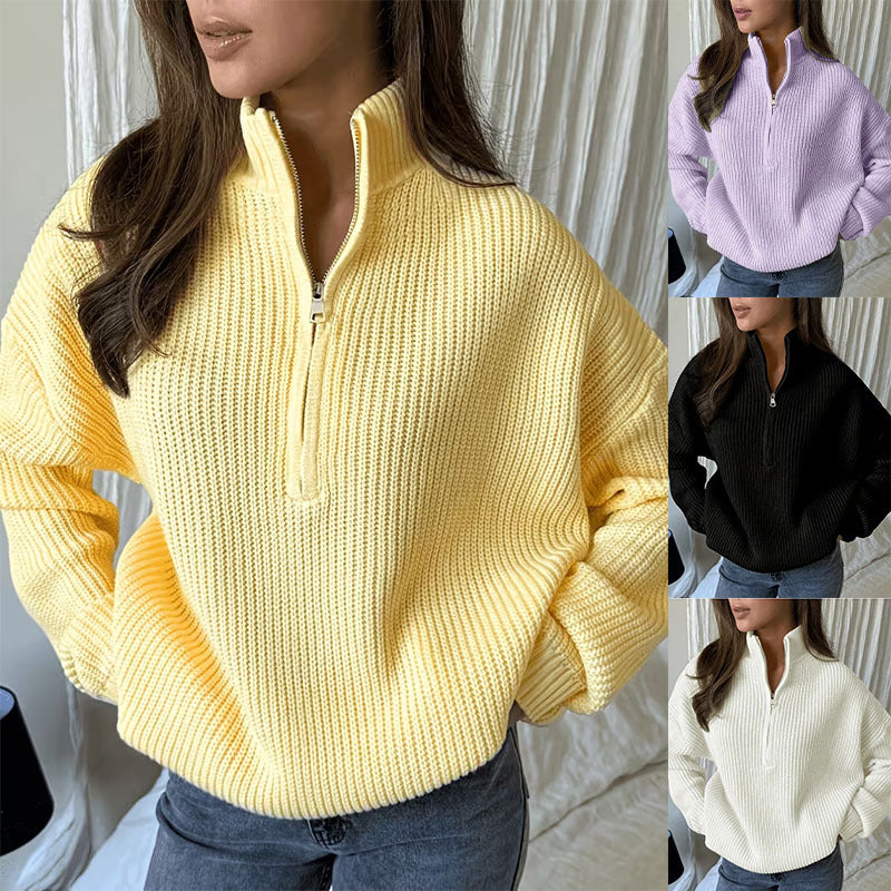 Women's Oversized Half-Zip Ribbed Knit Sweater