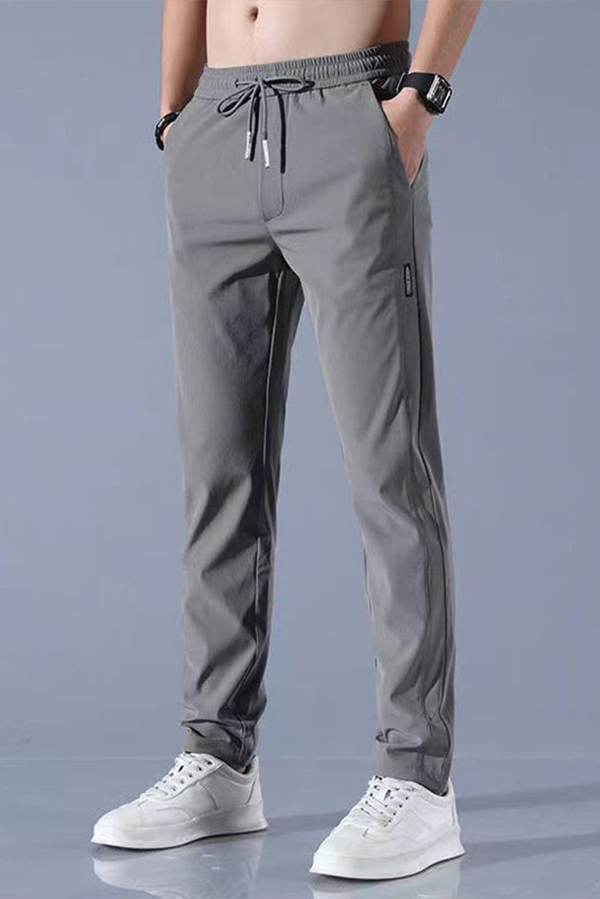 Men's Tapered Stretch Trousers with Drawstring Waist