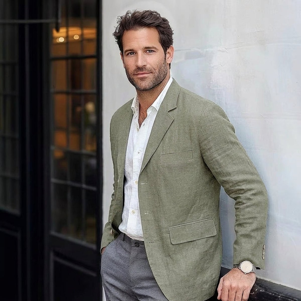 Men's Unstructured Linen Blend Notch Lapel Blazer