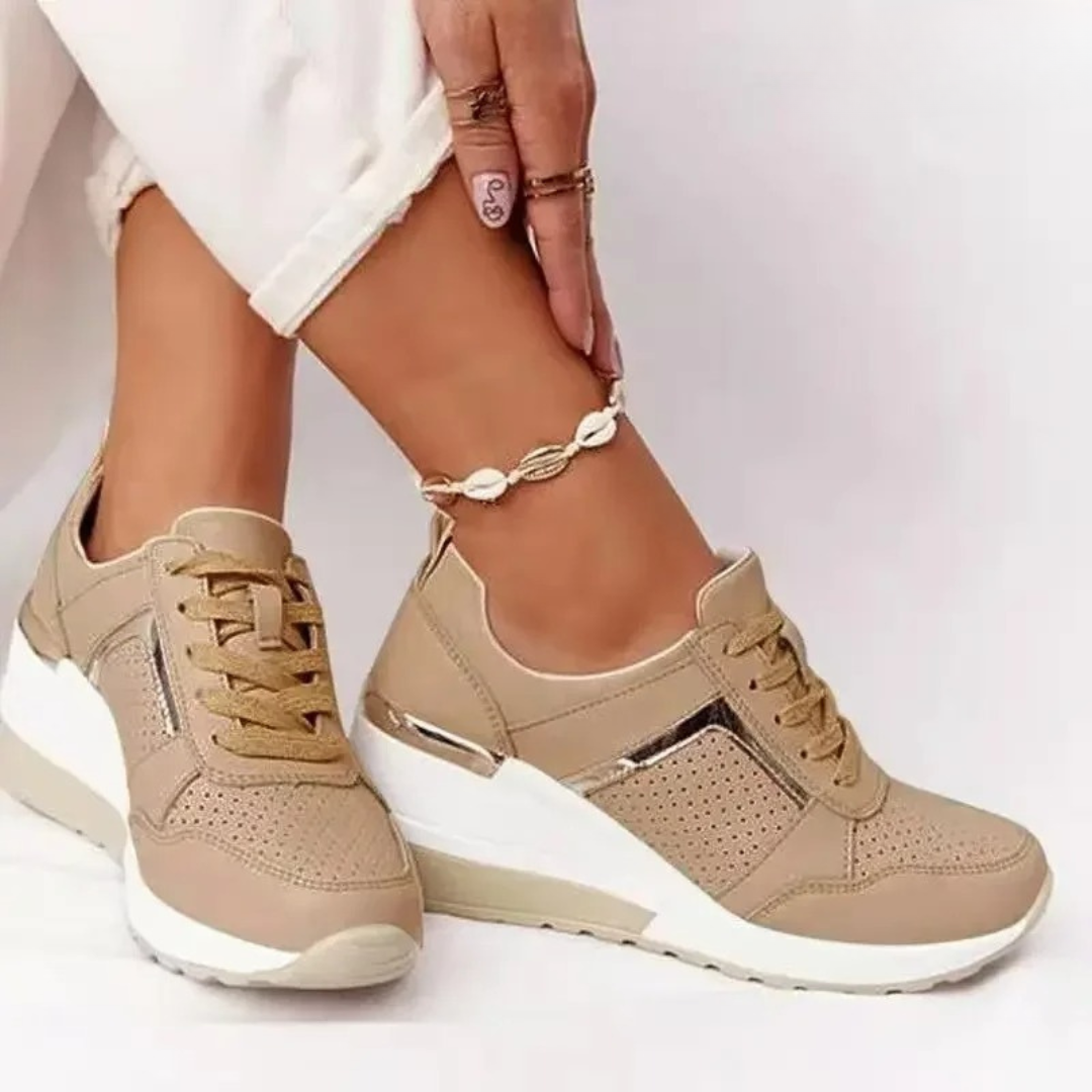 Women's Platform Wedge Sneakers with Metallic Trim
