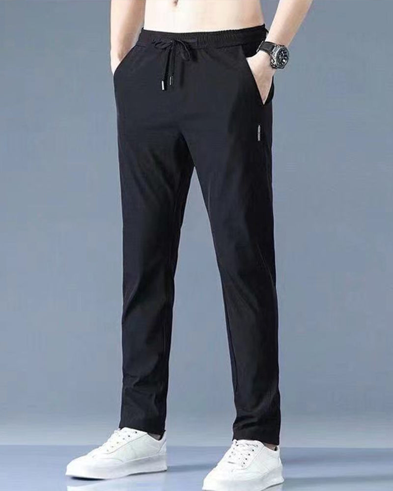 Men's Tapered Stretch Trousers with Drawstring Waist