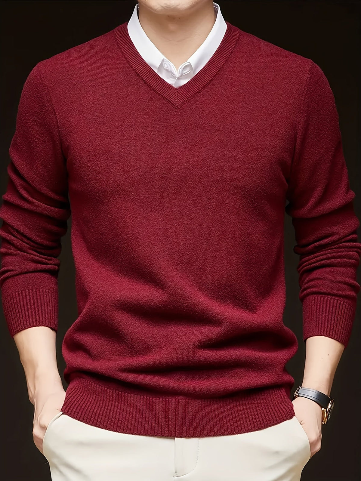 Men's Fine Knit V-Neck Pullover Sweater