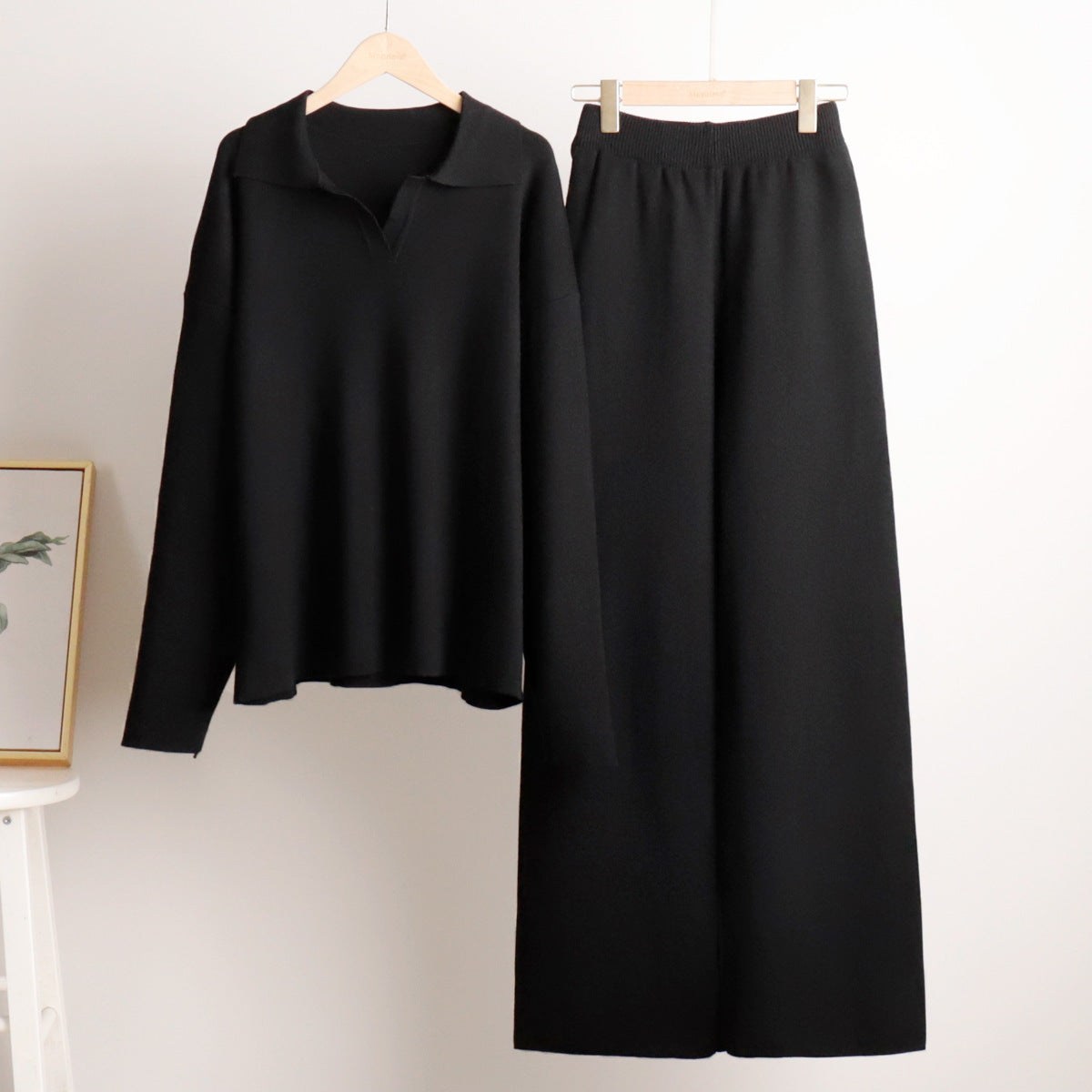 Women's Oversized Knit Set with Polo Collar