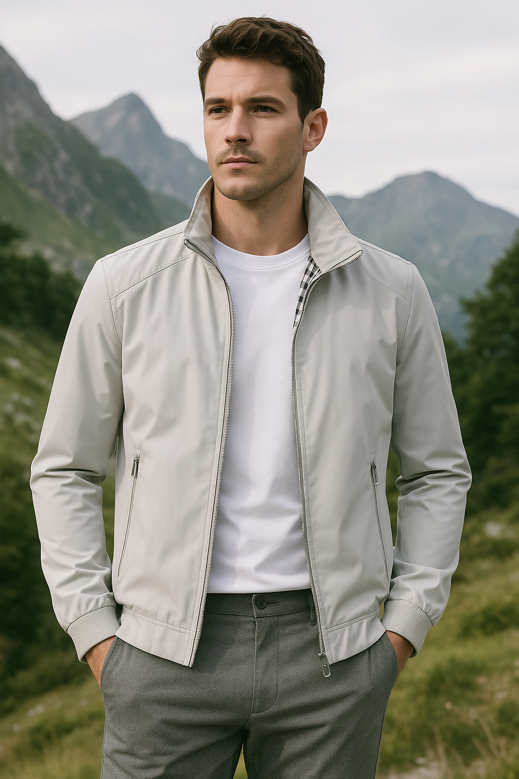 Men's Lightweight Windproof Stand Collar Jacket
