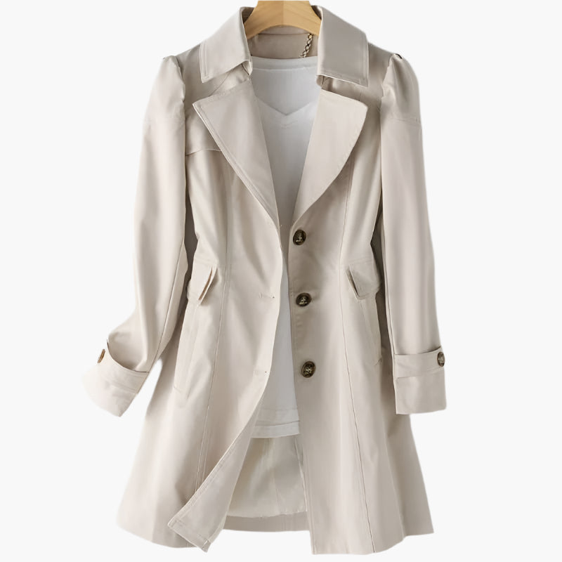Trench-coat cintré pour femme à coupe trapèze et revers cranté