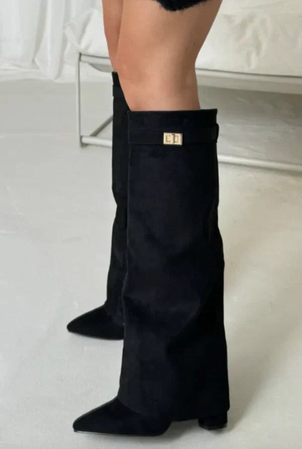 Women's Fold-Over Suede-Look Knee High Boots