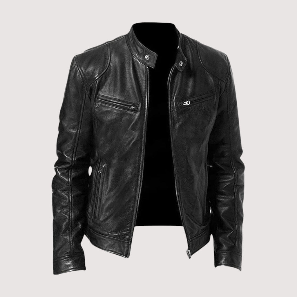 Veste de course homme à col pressionnée en similicuir