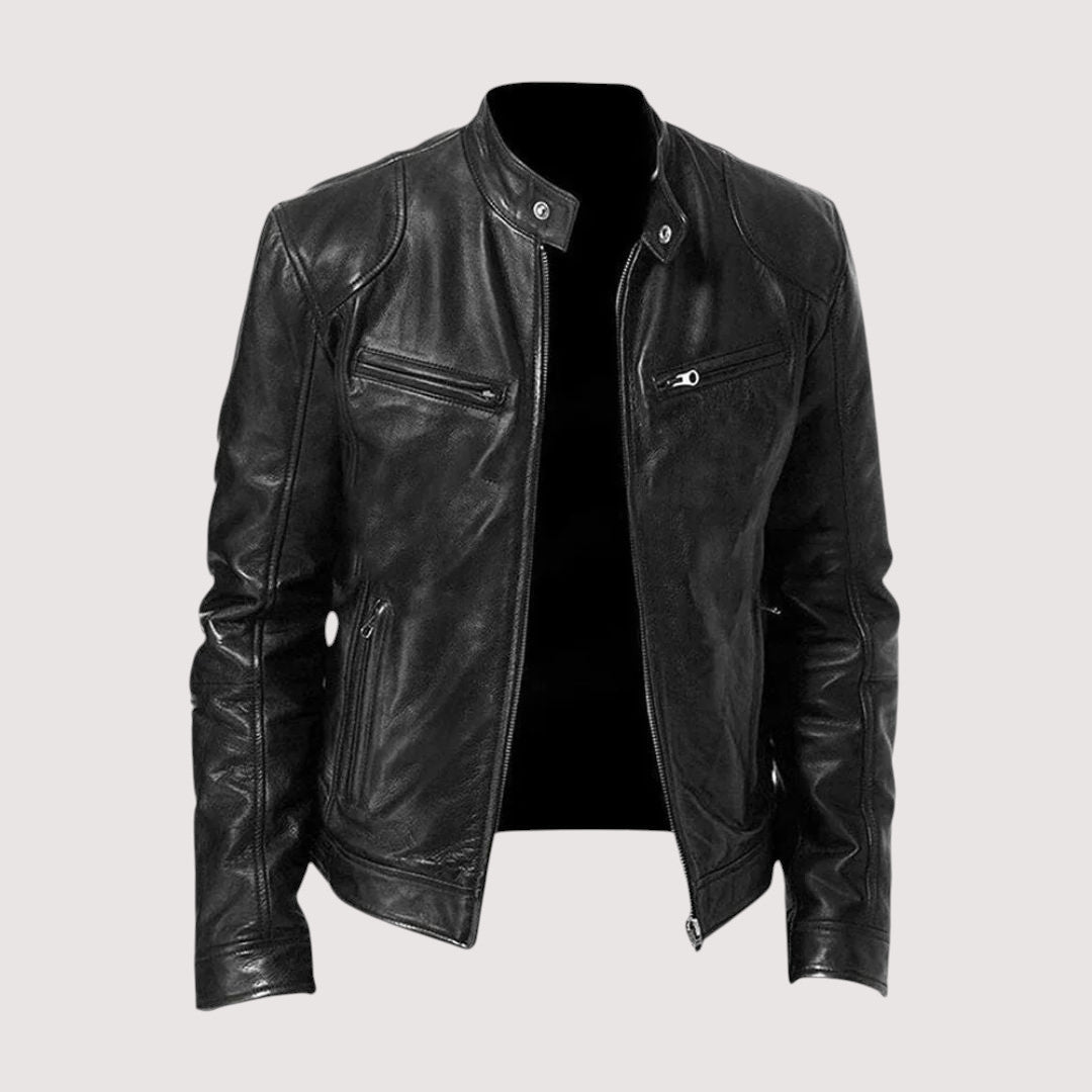Men's Faux Leather Snap-Collar Racer Jacket