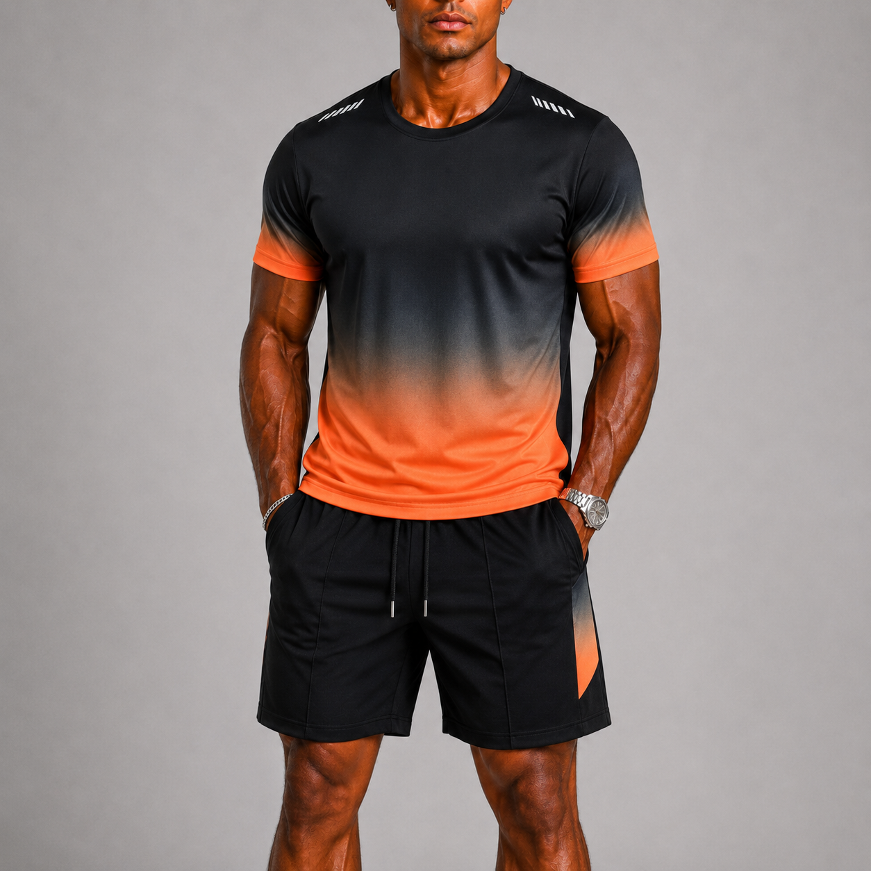 Ombre Athletic Tee and Shorts Two Piece Set