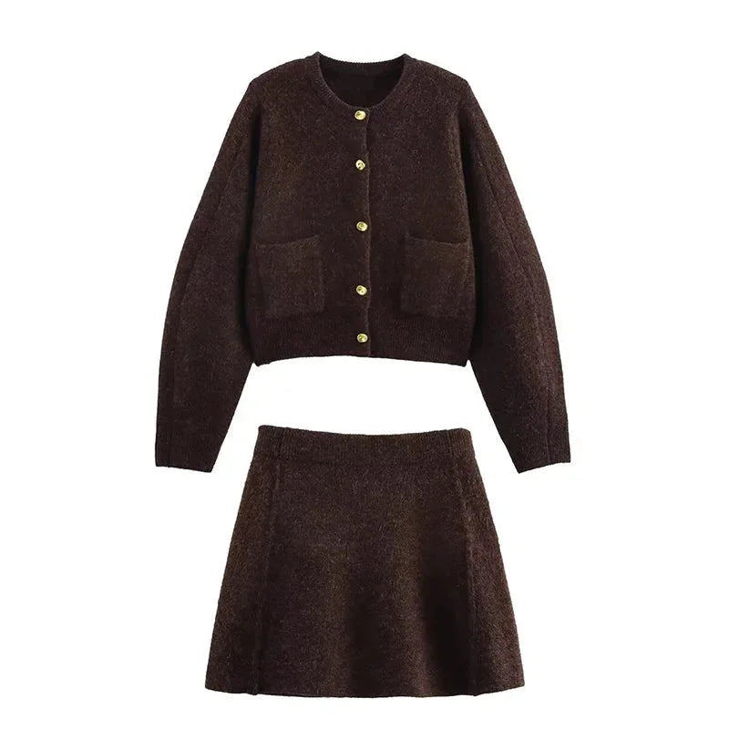 Cardigan en maille court pour femme, à col rond et boutonné