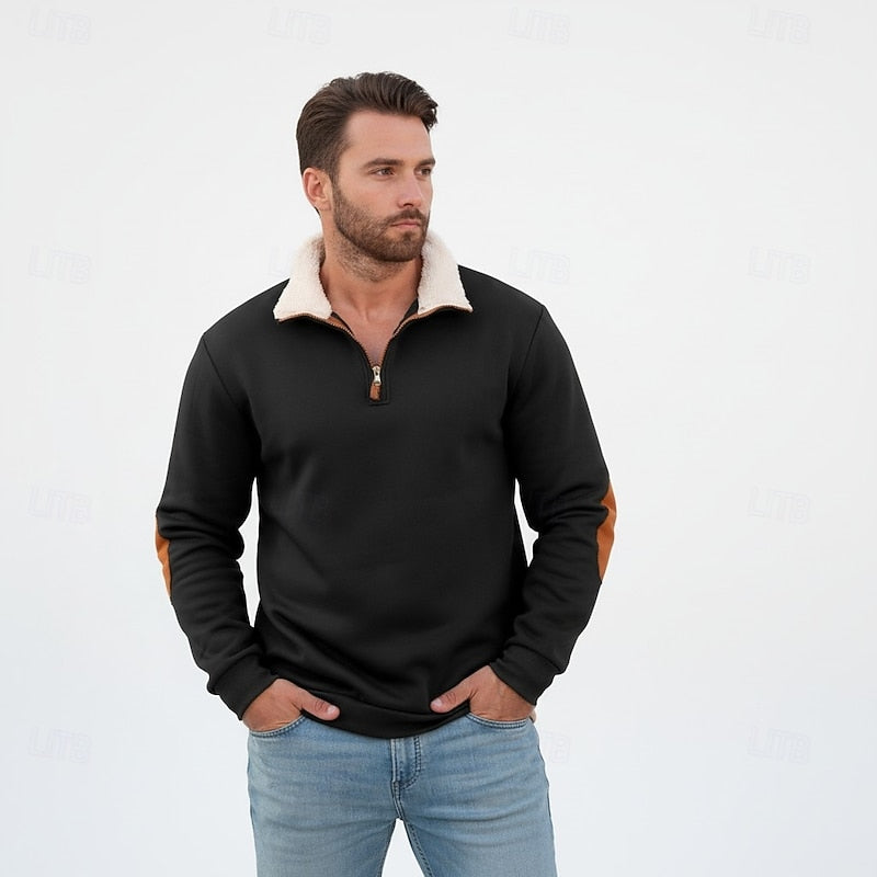 Men's Sherpa Collar Quarter-Zip Colourblock Sweatshirt