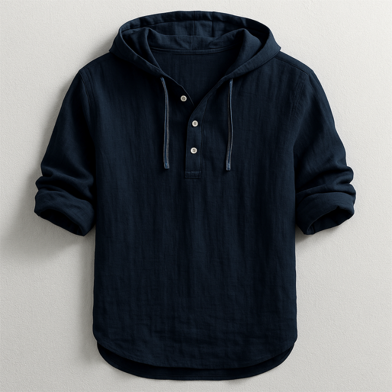 Men's Linen Hooded Henley Shirt