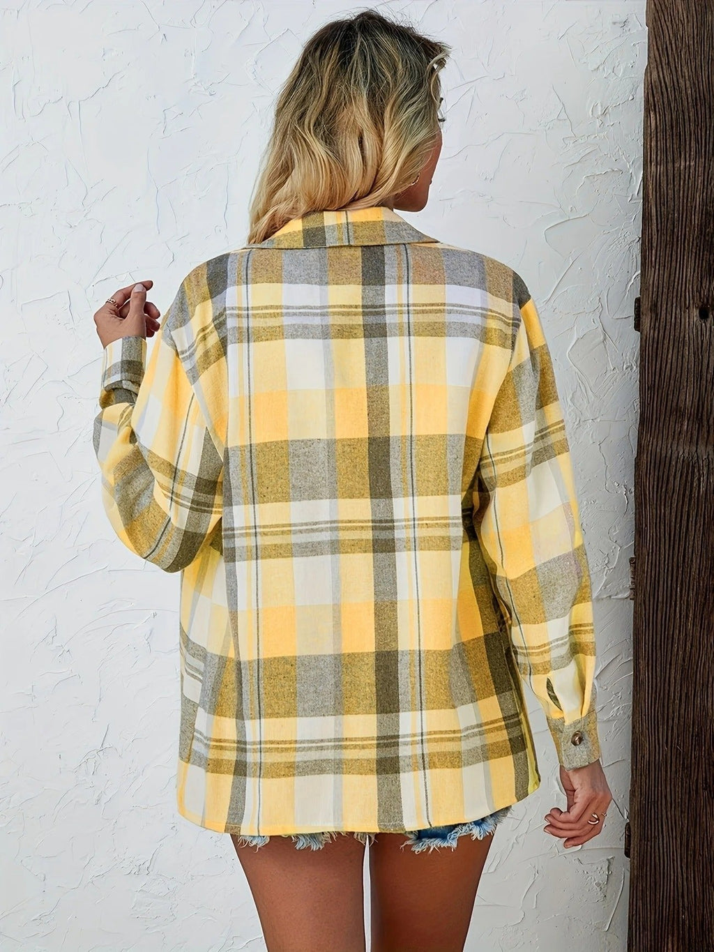 Surchemise-chemise en flanelle à carreaux oversize pour femme, boutonnée