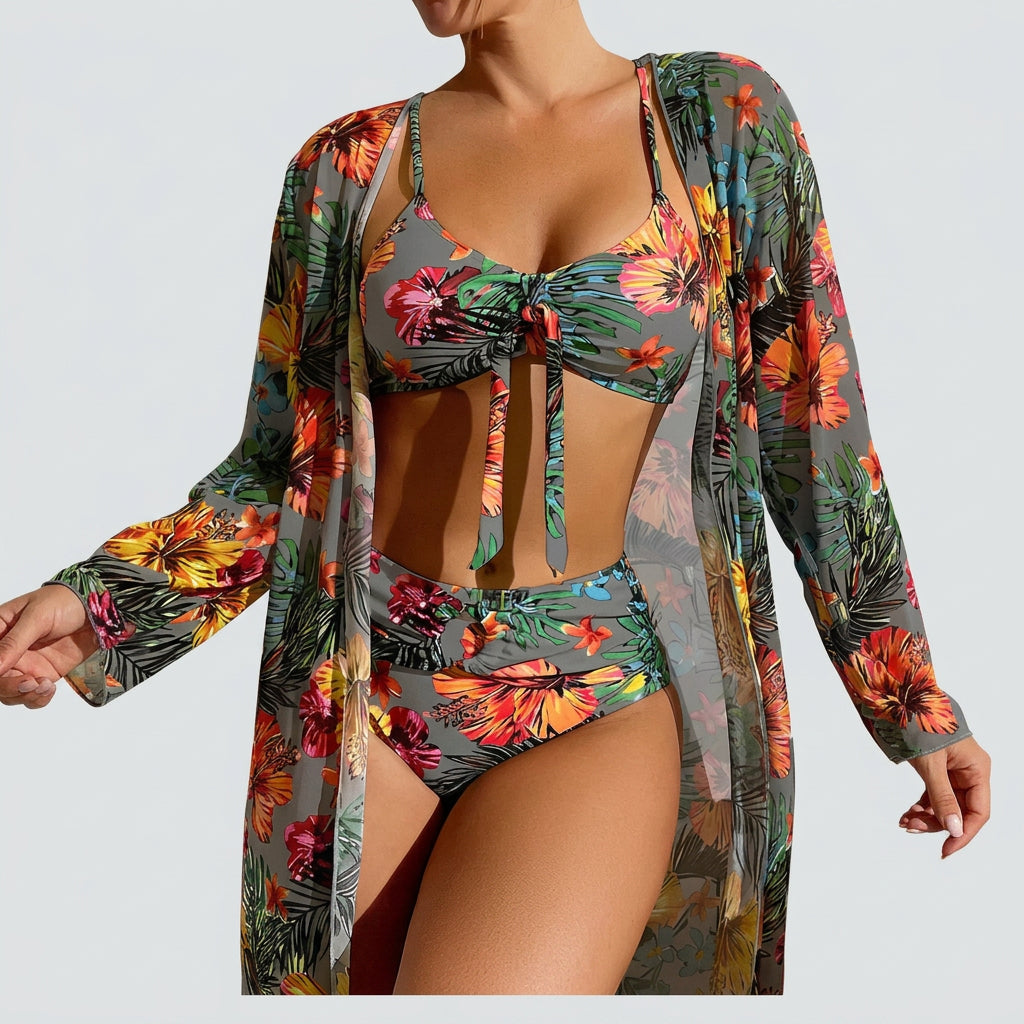 Bikini Set – Tropical Print Cover-Up Style