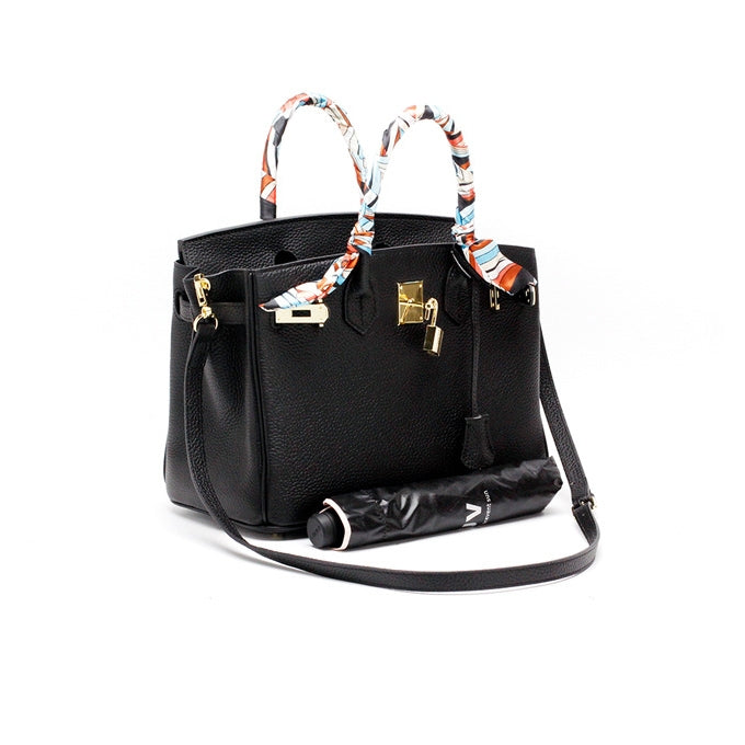 Structured Turn-Lock Tote Bag with Padlock Detail