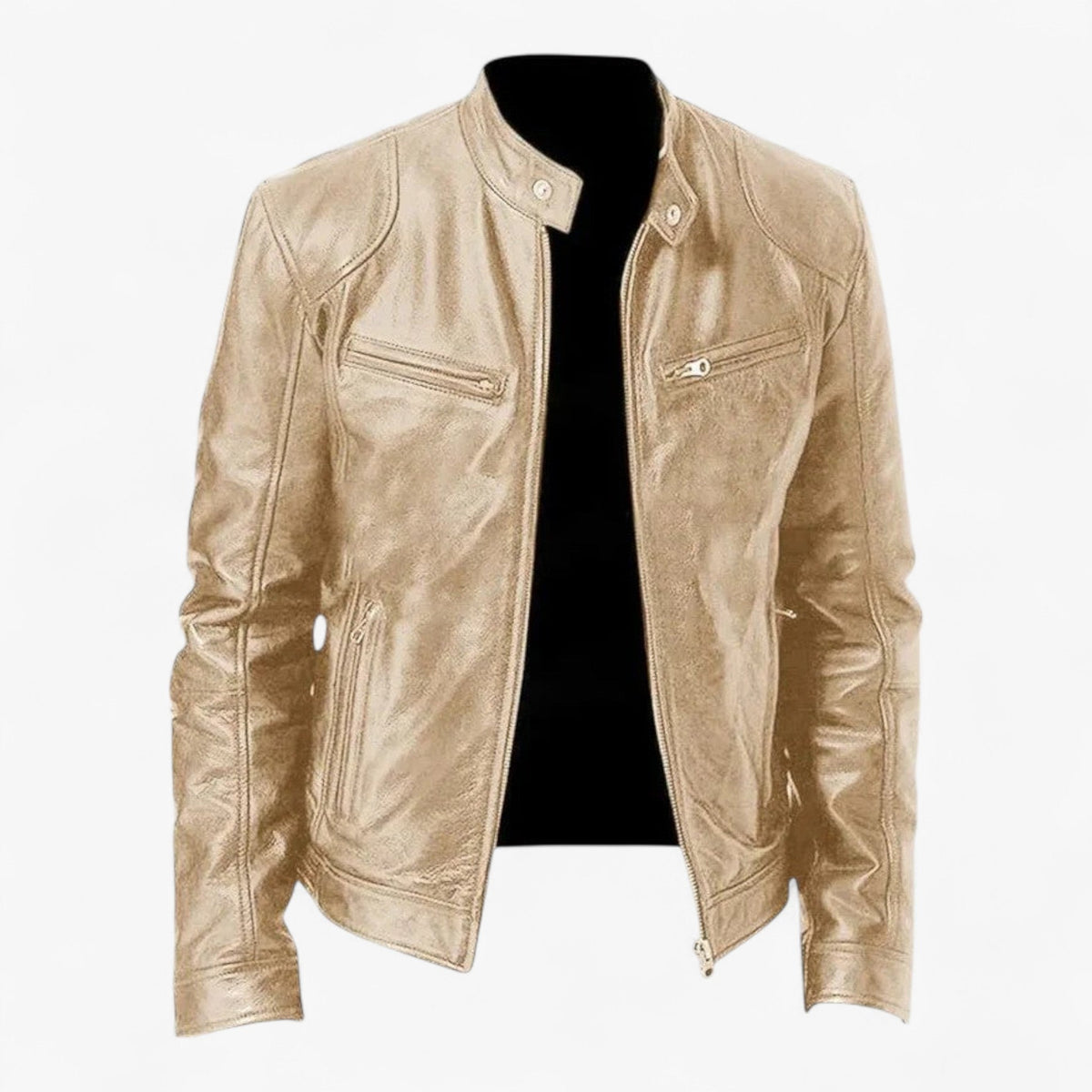 Men's Faux Leather Snap-Collar Moto Jacket