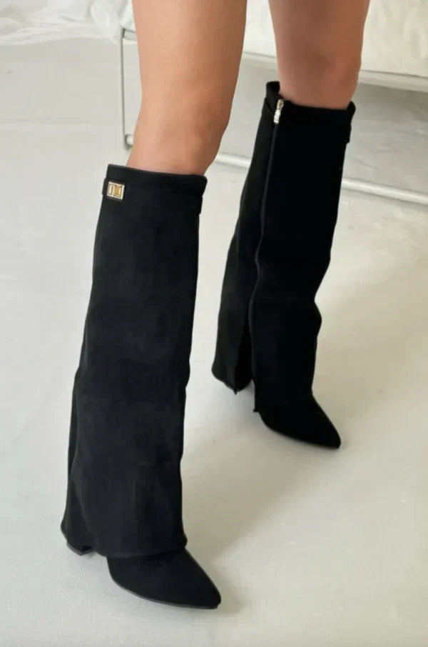 Women's Fold-Over Suede-Look Knee High Boots