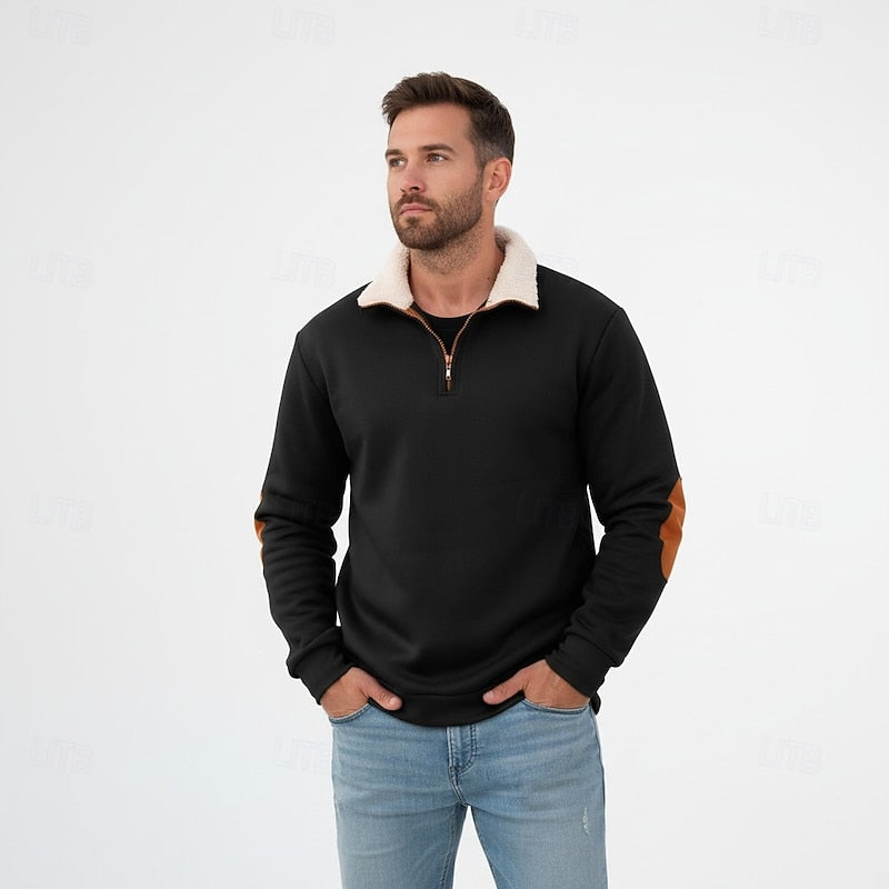 Men's Sherpa Collar Quarter-Zip Colourblock Sweatshirt