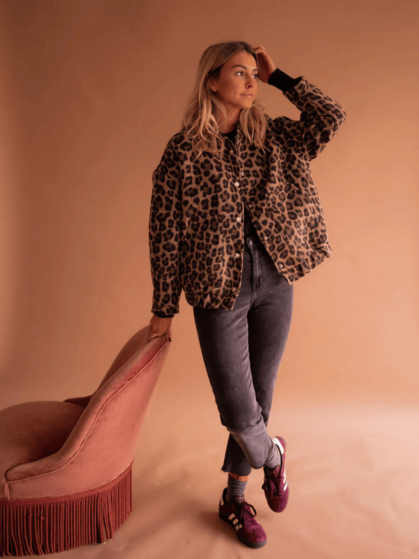 Women's Leopard Print Teddy Fleece Stand Collar Jacket