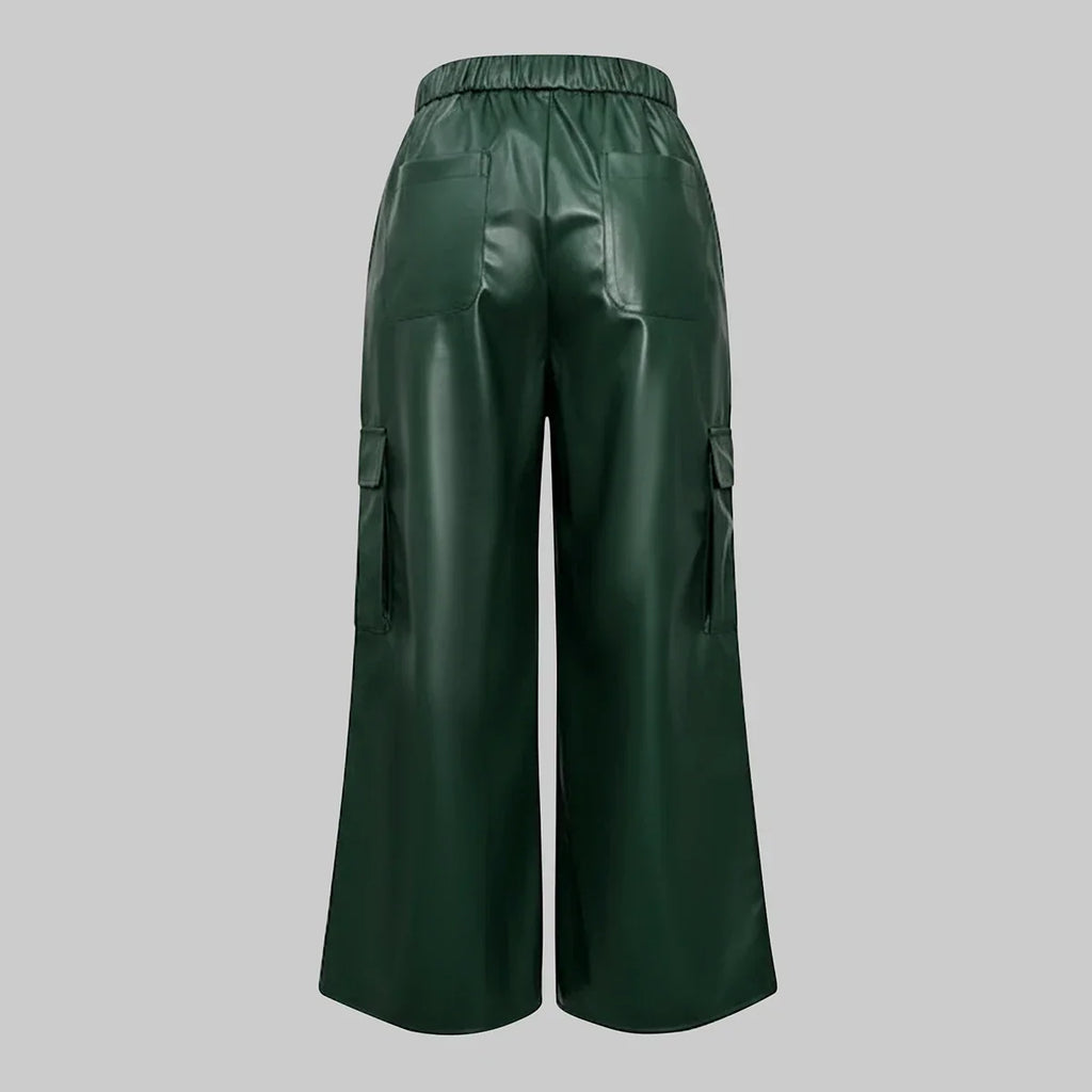 Women's Leather Wide Leg Cargo Trousers