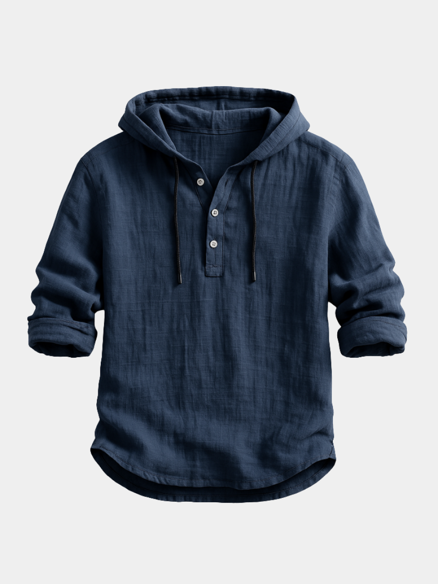 Men's Linen Hooded Henley Shirt
