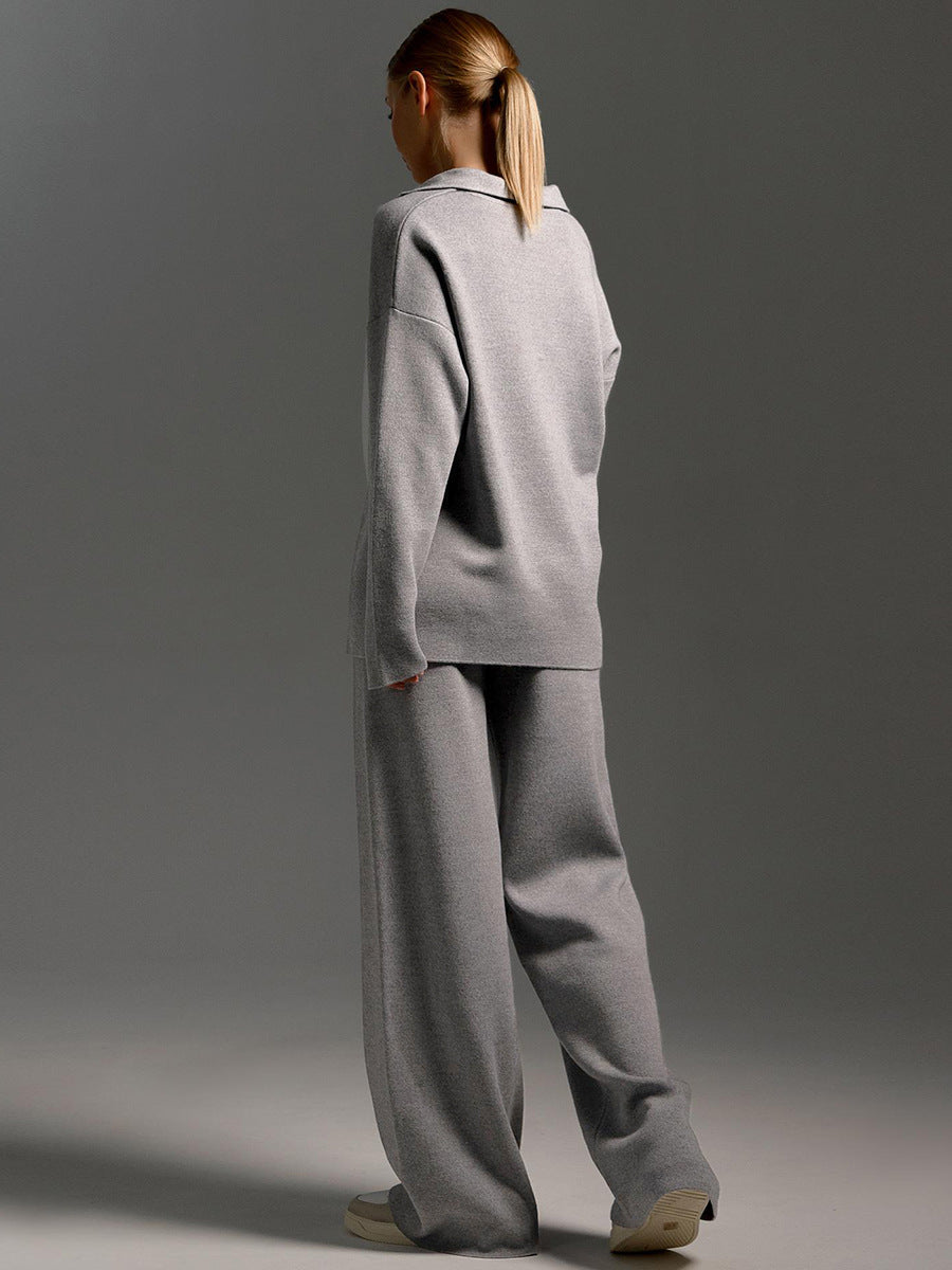 Women's Oversized Knit Set with Polo Collar