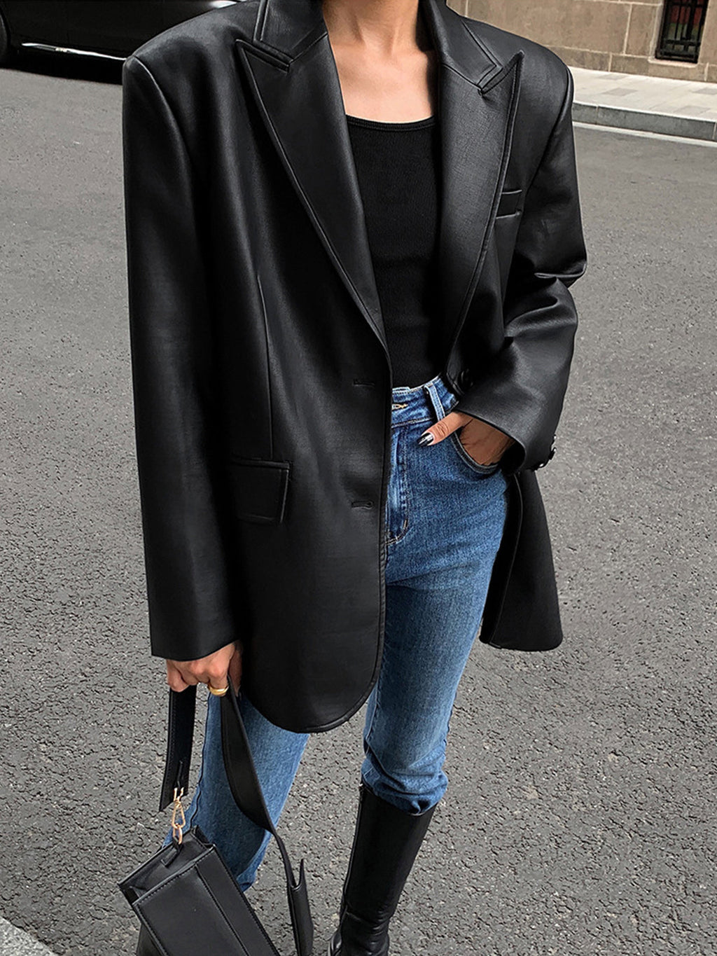 Women's Oversized Sleek Blazer with Curved Hem