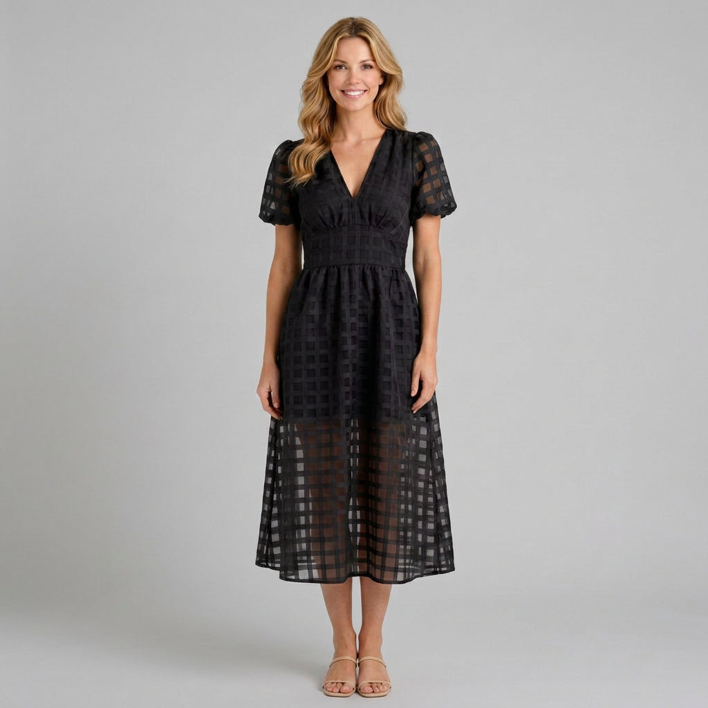 Cut-Out Check Midi Dress