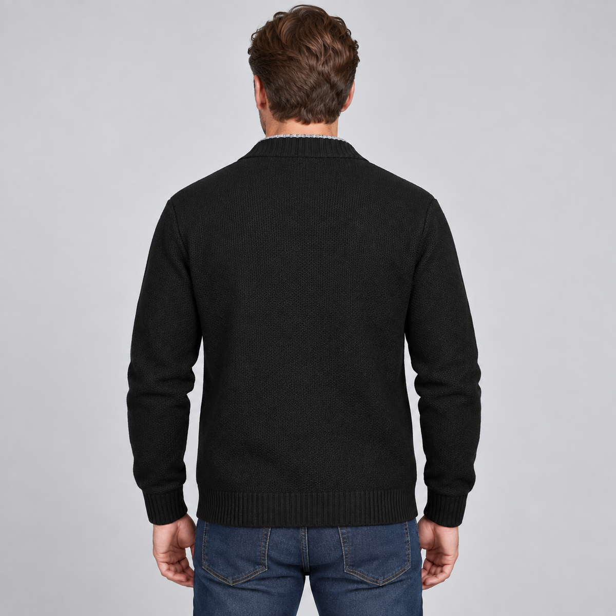 Men's Knit Shawl Collar Cardigan with Plaid Trim