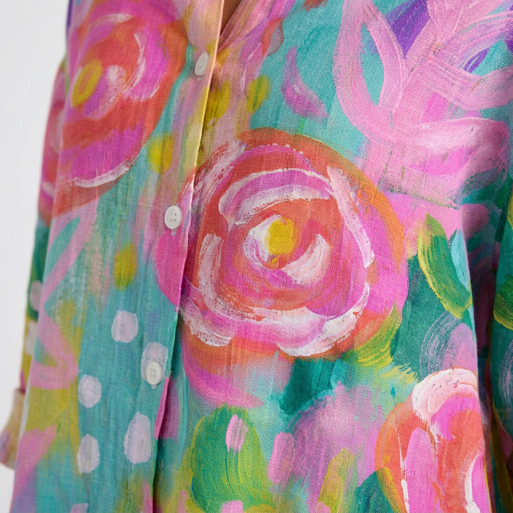 Women’s Printed Button Up Shirt – Long Sleeve Collared Blouse Style