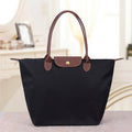 Foldable Nylon Tote Bag with Leather Trim