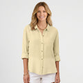 Women’s Relaxed Button Up Shirt – Collared Long Sleeve Pocket Style