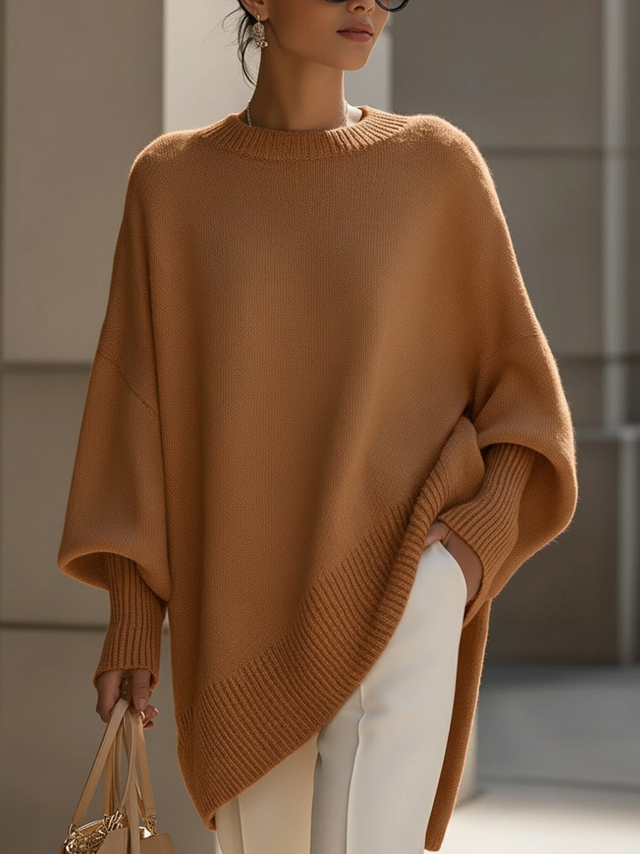 Women's Oversized Asymmetric Hem Knit Sweater
