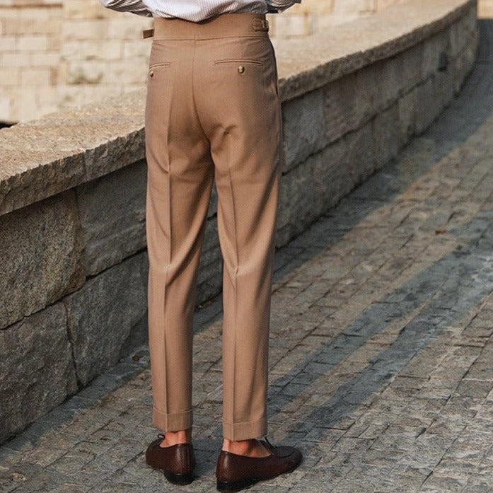 Men's High-Waist Pleated Tailored Trousers