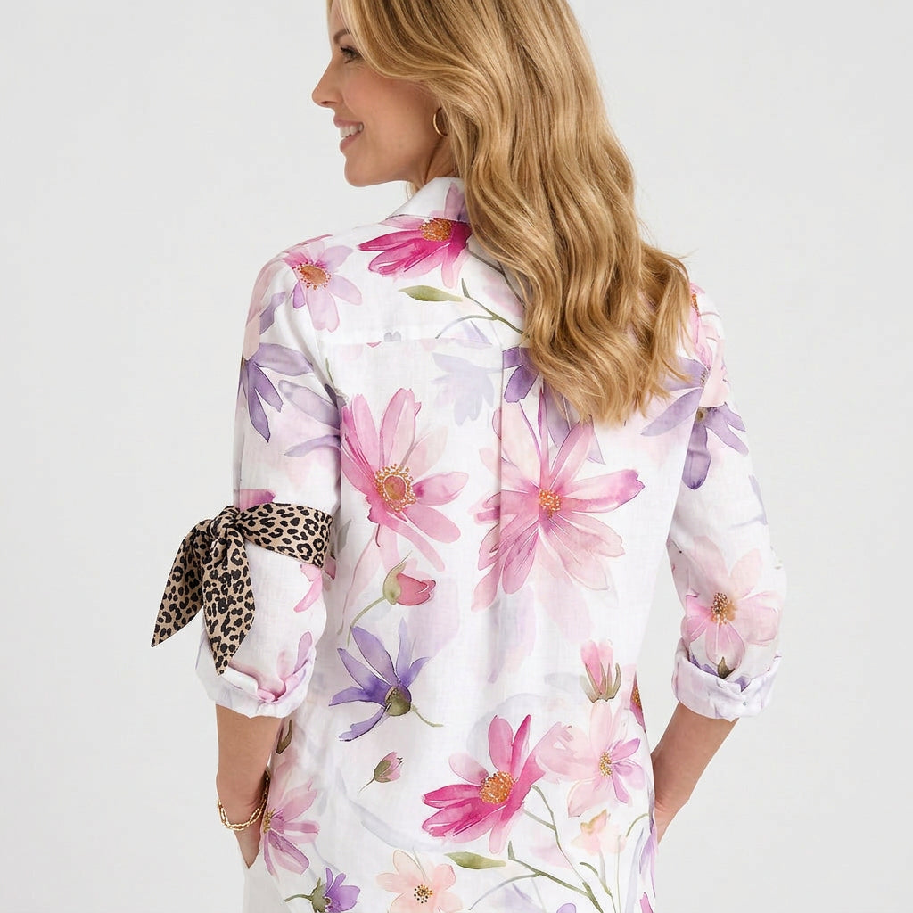 Women’s Printed Button Up Shirt – Long Sleeve Collared Blouse Style