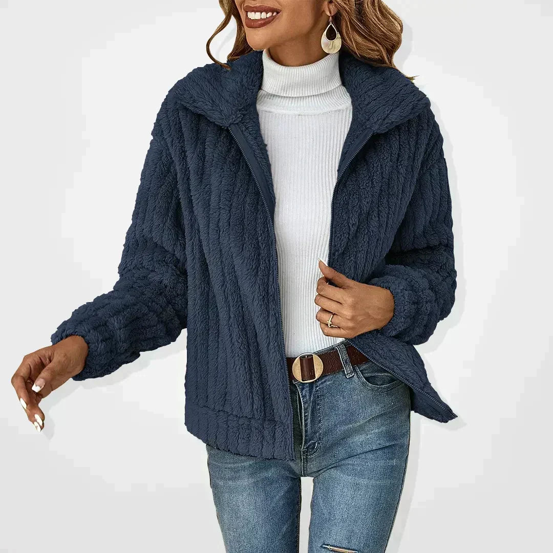 Women's Plush Textured Zip-Up Fleece Jacket