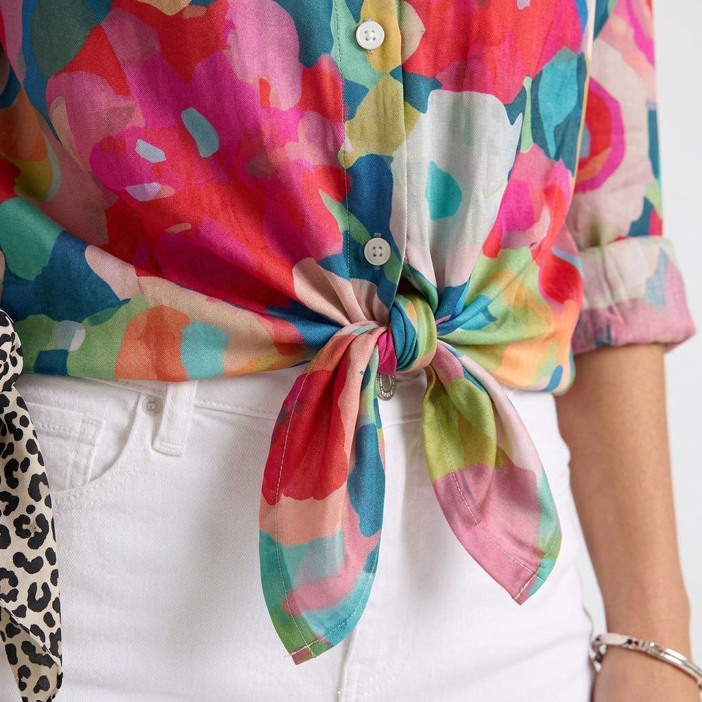 Women’s Printed Button Up Shirt – Long Sleeve Collared Blouse Style