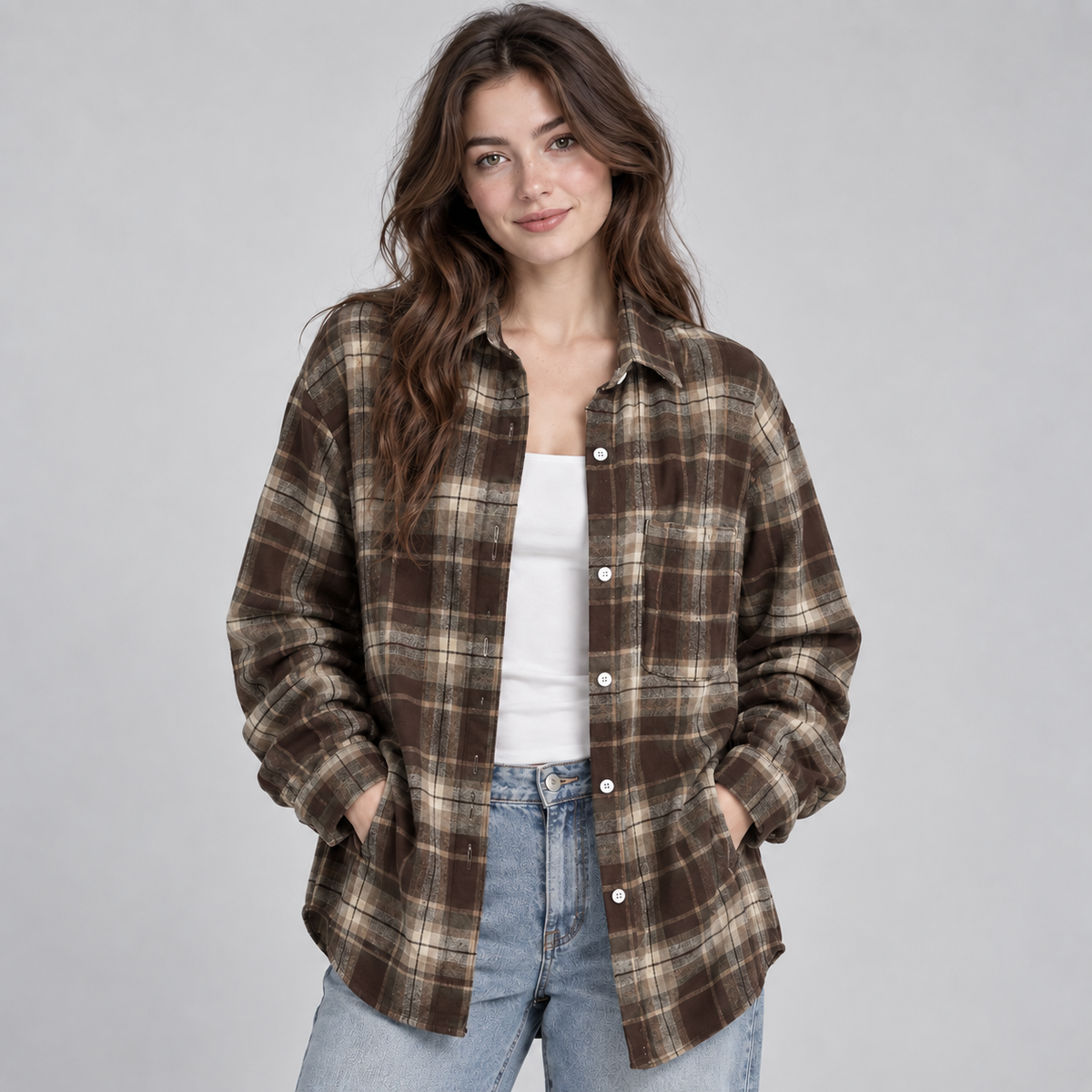 Women's Oversized Plaid Flannel Shirt Jacket
