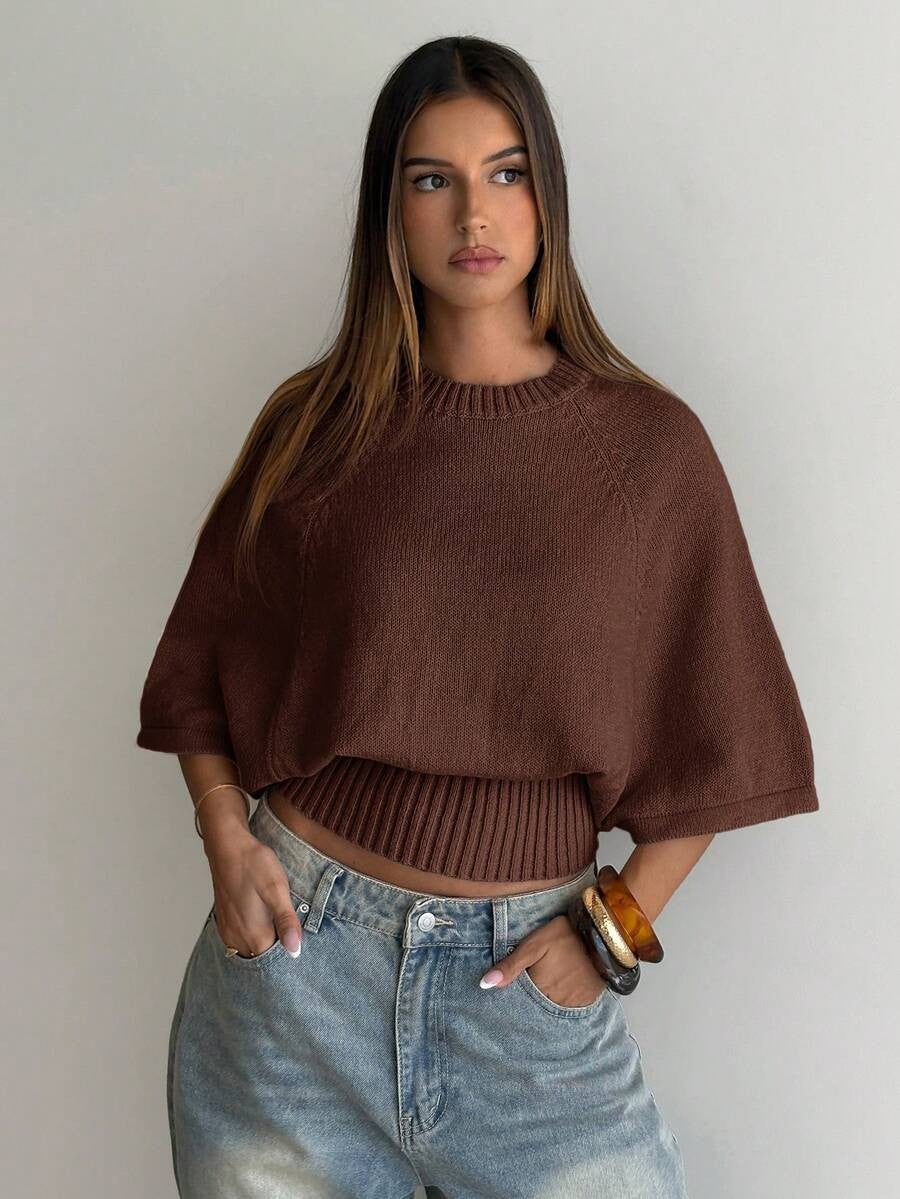 Women's Cropped Balloon Sleeve Knit Sweater