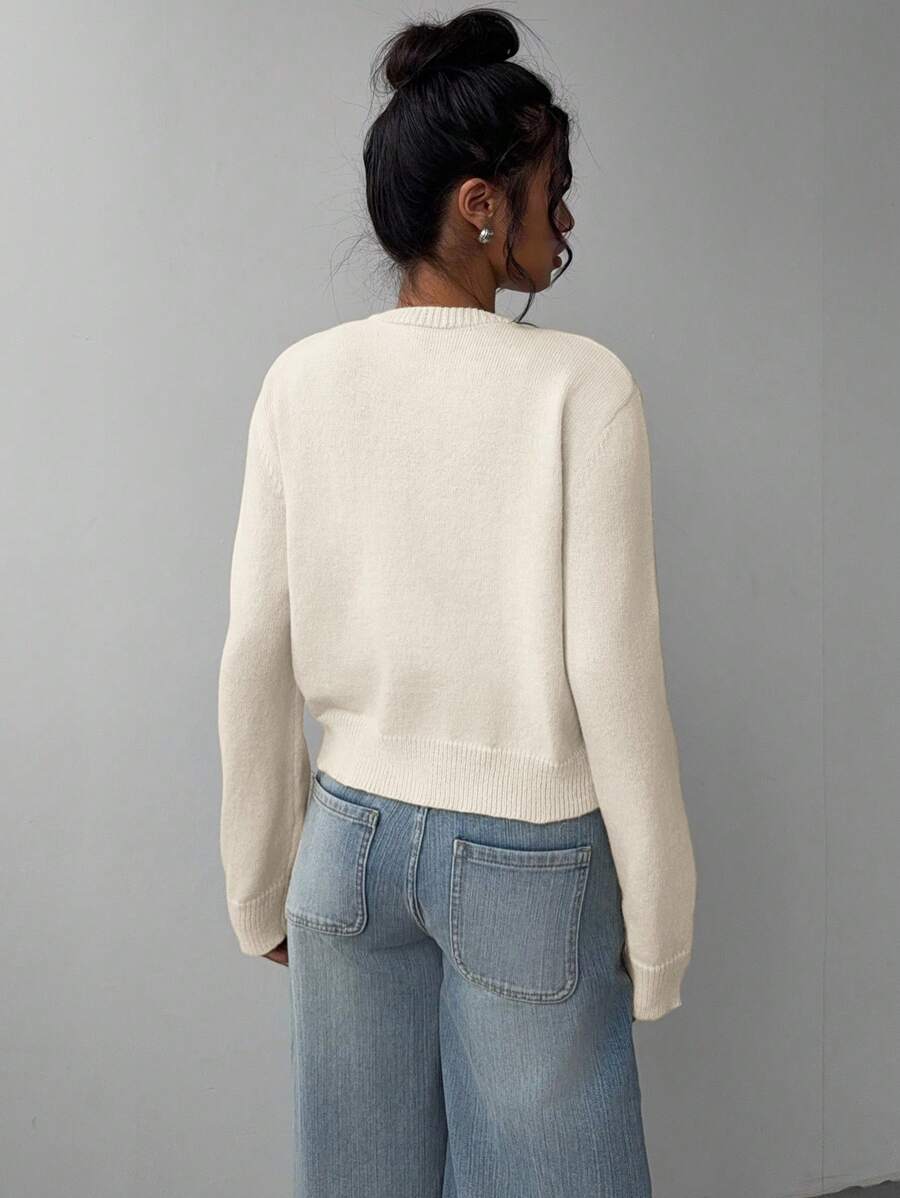 Women's Cropped Round Neck Button-Up Cardigan